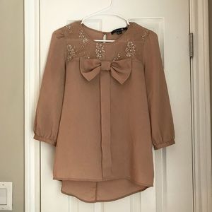 Tan Blouse With Bow Detail